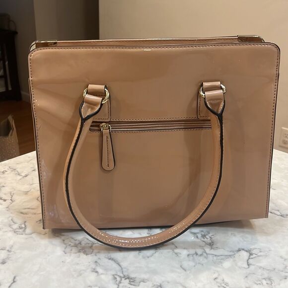 Apt 9 Tan Rose Gold Quilted Handbag Faux Leather Gold Turnlock Purse - Picture 6 of 9